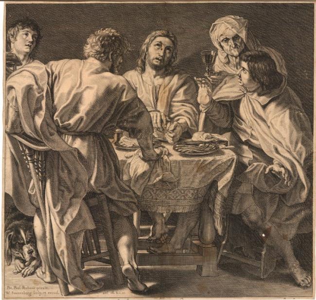 Peter Paul Rubens, The supper at Emmaus: Christ is recognized while breaking the bread (Luke 24:30--31)